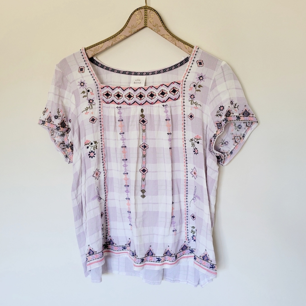 Knox Rose Square Neck Embroidered Boho Top